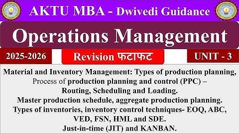 Operations Management Unit 3, Operations Management mba, PPC, JIT, KANBAN, Routing, Scheduling, mba