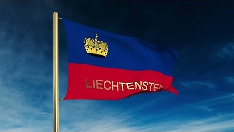 4K Liechtenstein flag slider style with title. Waving in the wind with cloud background animation