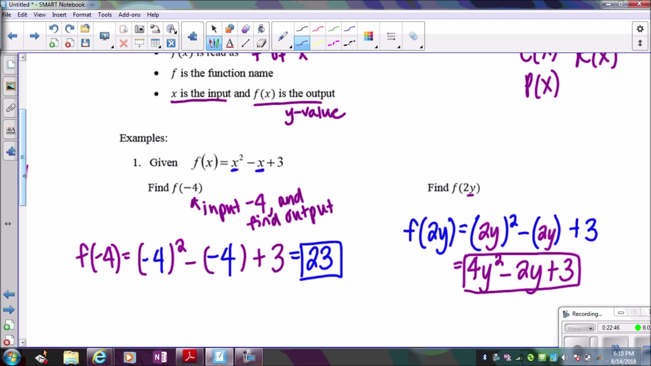 1.1 -1.3 VIDEO 2 Function Notation - YouTube