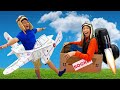 Alex and Wendy Pretend Play Ride On Airplane and Rocket Toys | Kids Pretend To Be Pilots