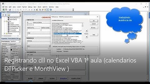 Registrando dll no Excel VBA 1ª aula calendarios  DTPicker e MonthView