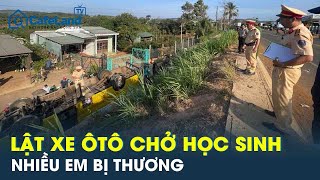 Gia Lai: Ô tô chở 20 học sinh bị mất lái rồi lật ngửa trên quốc lộ 19B, nhiều em bị thương