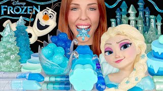 Blue Teal Frozen Dessert Challenge 💙 Elsa Candy Castle & Olaf Jelly Cake ASMR Mukbang ❄️🍭 먹방