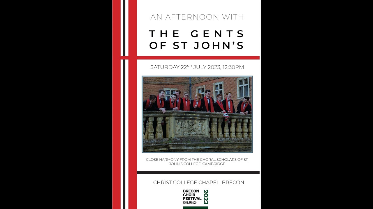 Lunchtime concert with The Gents of St John's College Cambridge at the 2023 Brecon Choir Festival.
