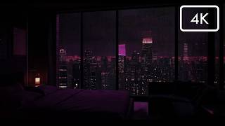 NO ADS Rainy Night NYC Window View City Lights Bedroom Ambience for Sleep Relax Rain ASMR
