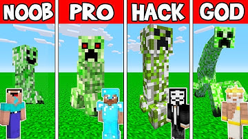 Minecraft: FAMILY CREEPER HOUSE BUILD CHALLENGE - NOOB vs PRO vs HACKER vs GOD in Minecraft