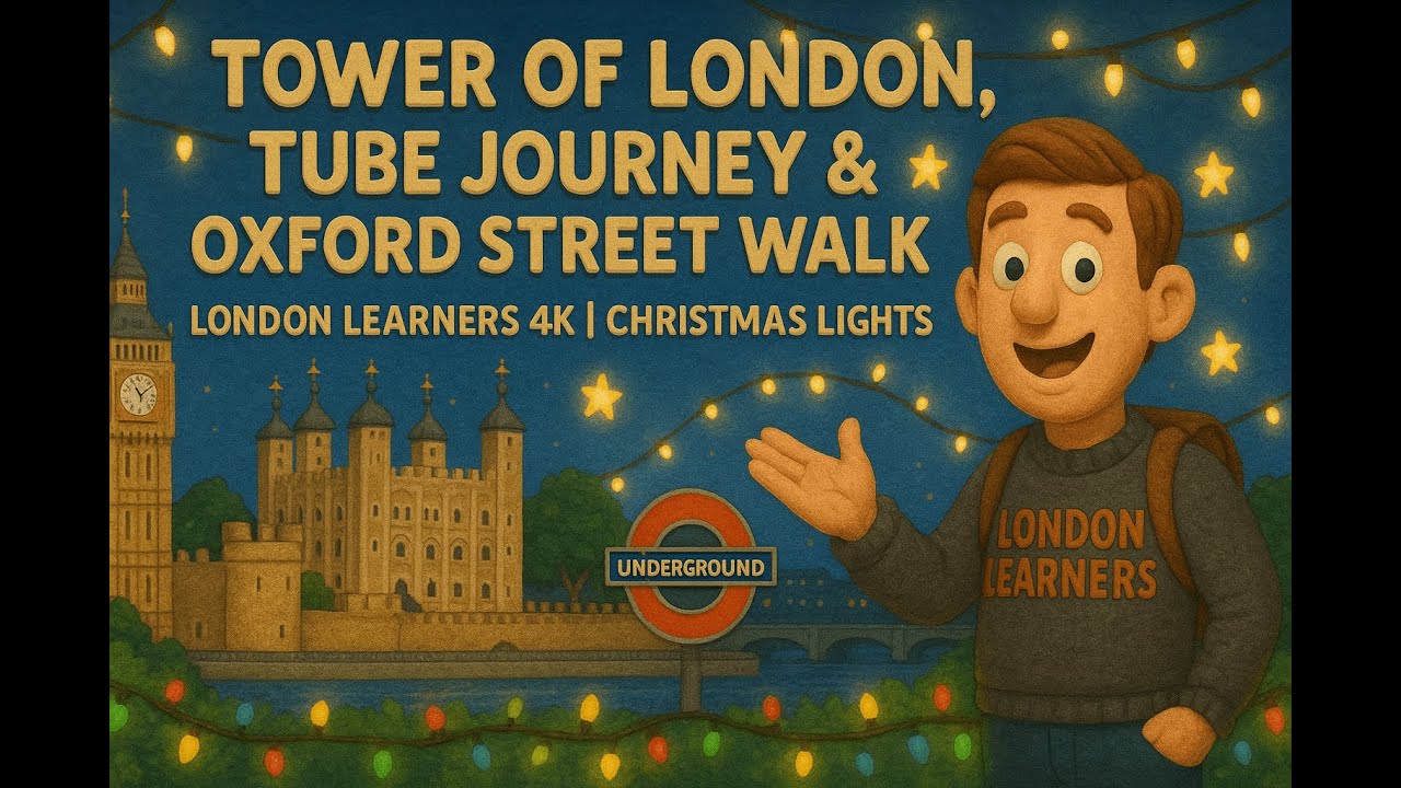 Tower of London, Tube Journey & Oxford Street Walk | London Learners 4K I Christmas Lights