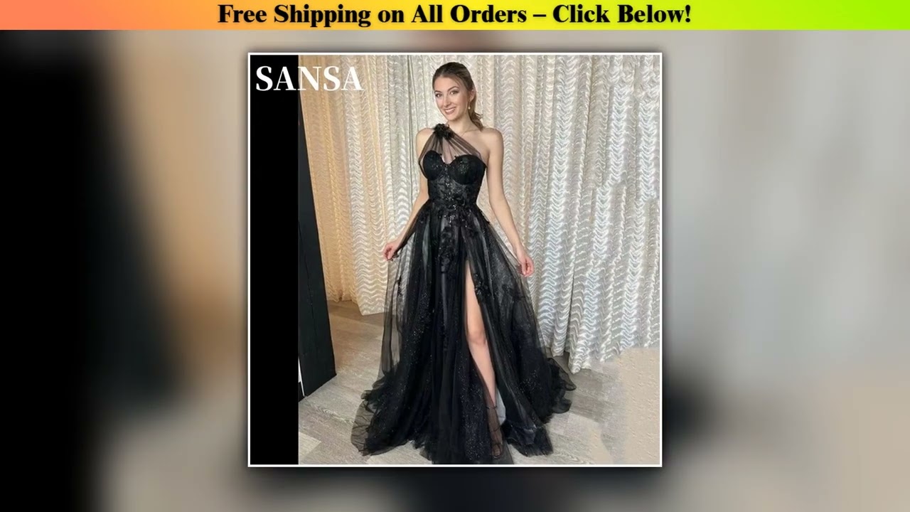 Sansa Black One Shoulder A-line ?????? ???? ?????  Lace Embroidery Side Split Tulle ?????? ??????