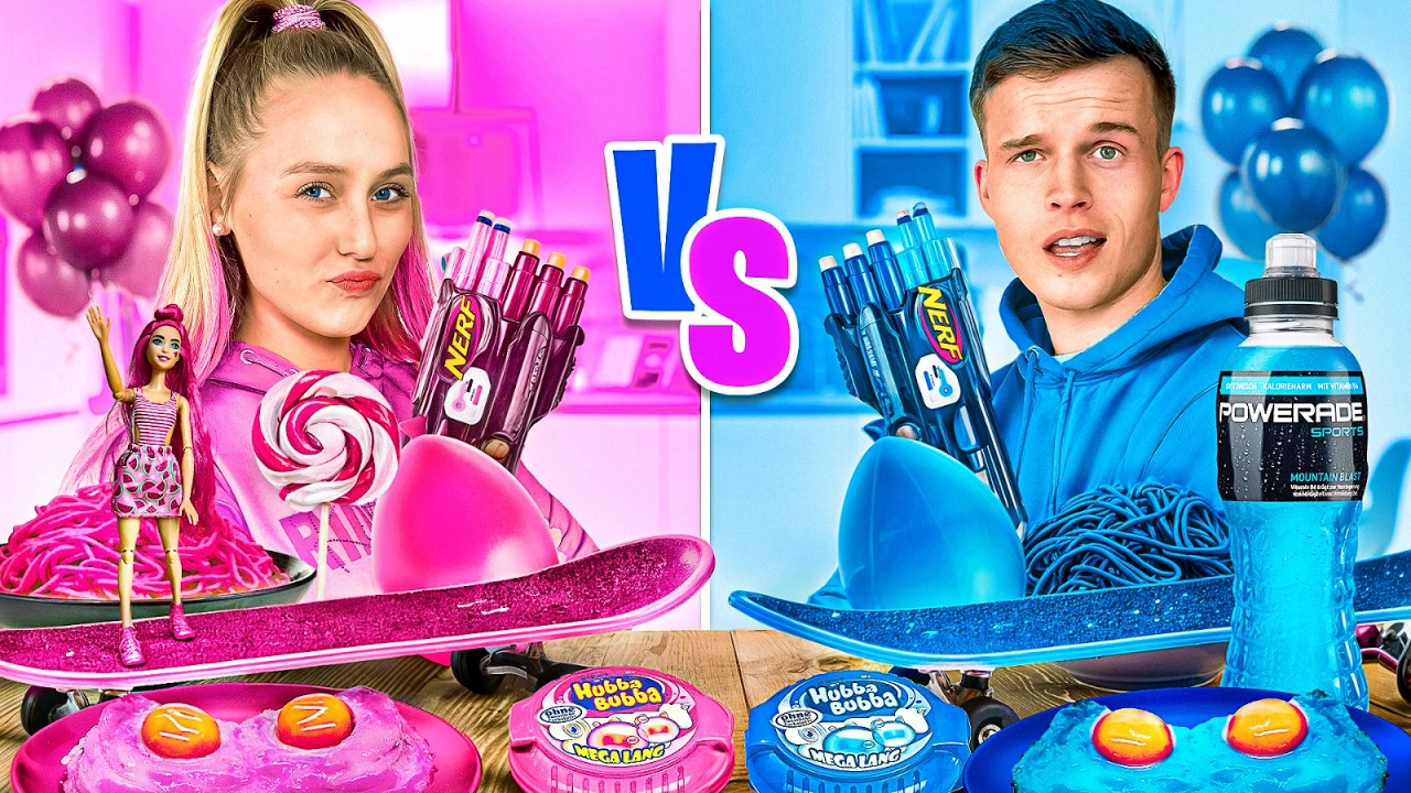 Pink VS Blau Food-Challenge | 24h einen Kaugummi aufblasen | Unglaubliche Kriege von RATATA