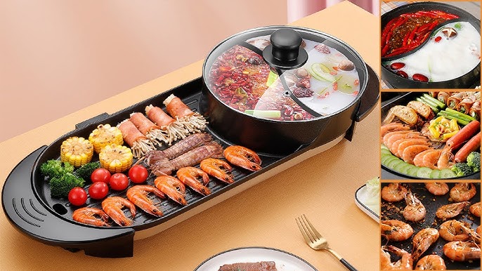 BENTISM 2 in 1 Electric BBQ Pan Grill Hot Pot Portable Smokeless Indoor Hot  Pot 