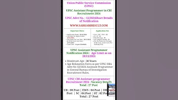 Union Public Service Commission (UPSC)UPSC Assistant Programmer in CBI Recruitment 2024