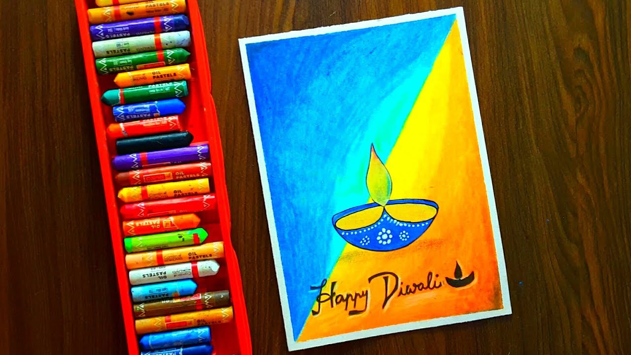 Diwali Card Drawing (Very Easy) with Oil Pastels for beginners ...