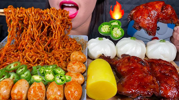 MASSIVE EATING FIRE NOODLES, BBQ CHICKEN, BAOZI, EGGS, CHILI 먹방 MUKBANG Eating Sounds