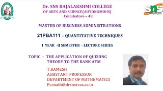 The Applications of Queueing Theory to the Bank ATM | Quantitative Techniques | SNS Institutions