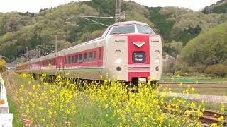 202.04.15 09.39　リバイバル国鉄色　381系　定期検査　代走　茜のやくも8号　新見駅〜石蟹駅間　