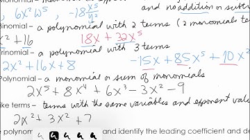 Video Notes: Polynomial Operations #1 (At Home Learning)