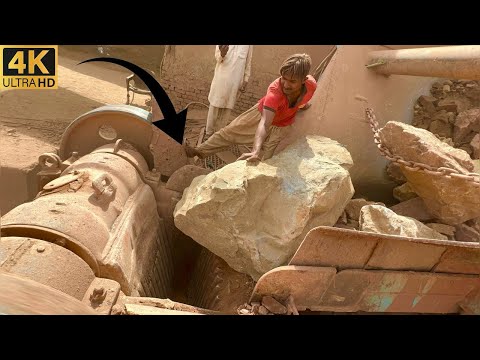 Powerful Jaw Crusher Destroys Huge Stones -Satisfying Machine Sounds