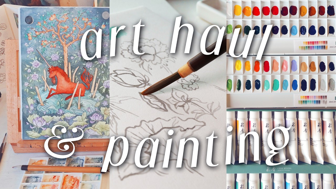art studio vlog || new supplies, style explorations & Korean traditional painting