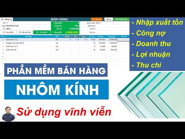 Phần mềm bán hàng NHÔM KÍNH và PHỤ KIỆN TPSoft 7.2 - Quản lý nhập xuất tồn, công nợ