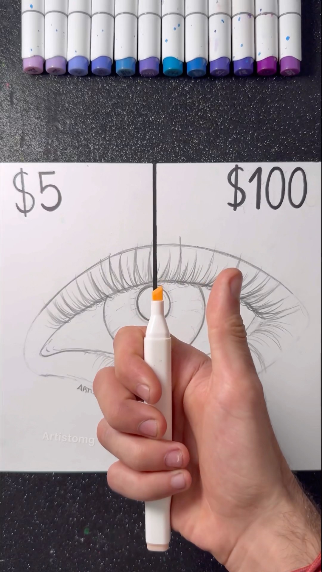 Drawing an Eye with $5 vs $100! ✍️✨?️ || Stay tuned for the 2nd Part! ? #artsupplies #vs #shorts