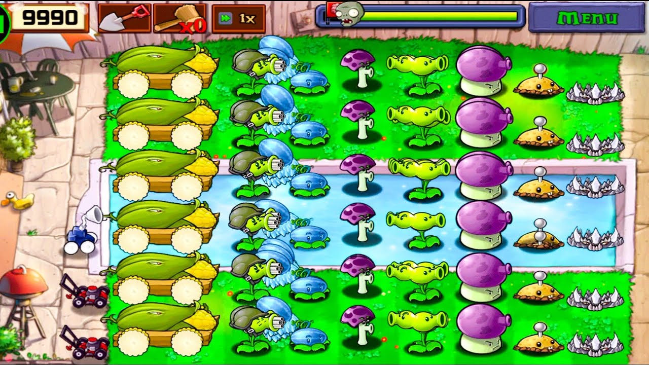 Plants Vs zombies Survival Pool Cob Cannon+Gatling Pea+Winter Melon+Fume+Scaredy Vs Zombies Part-1