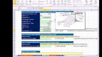 Excel 2013 Statistical Analysis #57: 1 Tail Right Mean Hypothesis T Test P-value & Critical Value