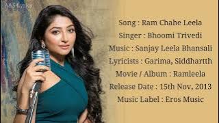 Ram Chahe Leela Full Song With Lyrics By  Bhoomi Trivedi, Sanjay Leela Bhansali, Garima, Siddhartth