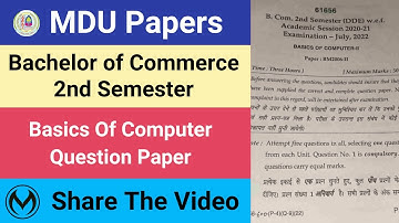MDU DDE BCom 2nd Semester | Basics Of Computer Previous Year Question Paper |