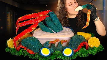 TAKIS BLUE HEAT | FRIED KING CRAB | SEAFOOD BOIL MUKBANG | LOBSTER | ALFREDO SAUCE تاكيس بلو هيت