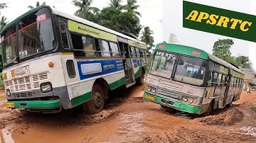 APSRTC Bus driving in Potholes red gravel road | apsrtc bus driving