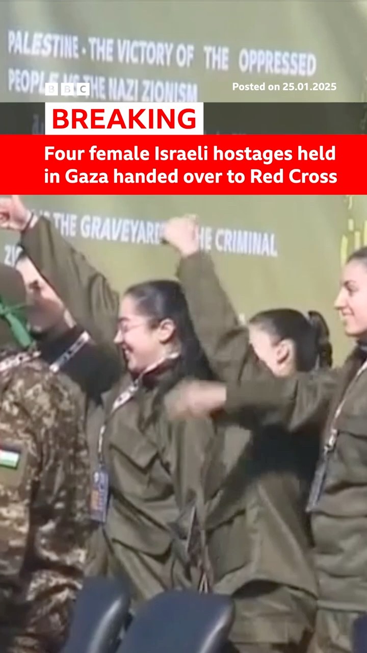 Four female Israeli hostages held in Gaza handed over to Red Cross. #Israel #Gaza #BBCNews