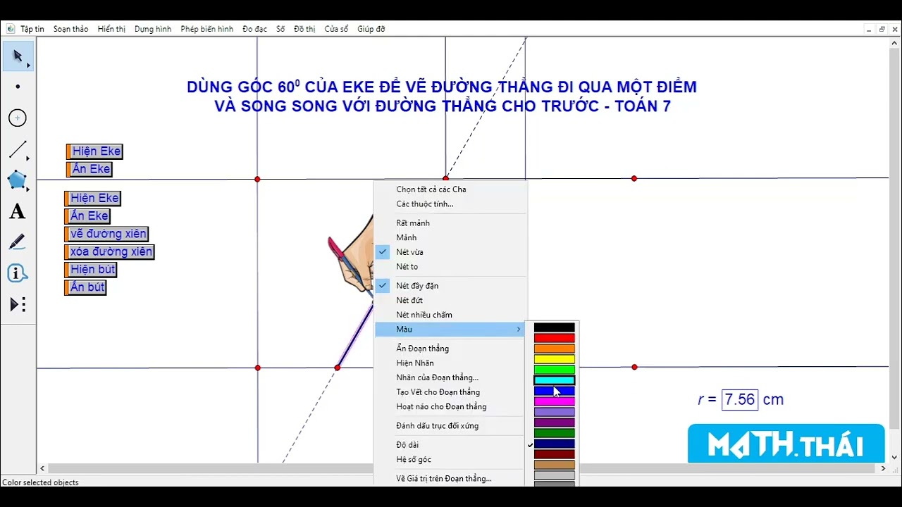 Bài 4: Hướng dẫn tạo mô phỏng Vẽ 2 đường thẳng song song bằng thước Eke trên GSP