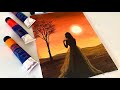 Easy Painting-Beautiful Princess Sunset Painting | Lady in Sunset | Easy Acrylic Painting |Beginners