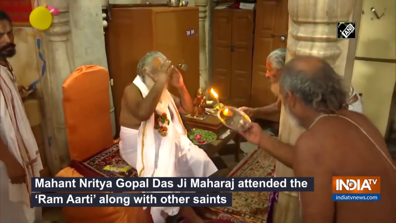 Priests perform `Ram Aarti` at Chhoti Chhawni Mani Das Ram Temple in Ayodhya