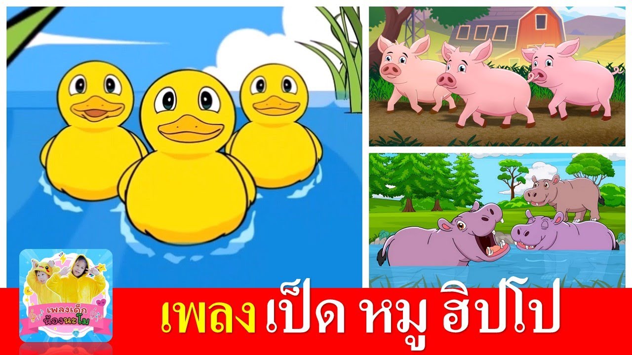 เพลงเด็กอนุบาล เป็ด หมู ฮิปโป | เป็ดอาบน้ำในคลอง | หมูอู๊ดอู๊ด | ฮิปโป