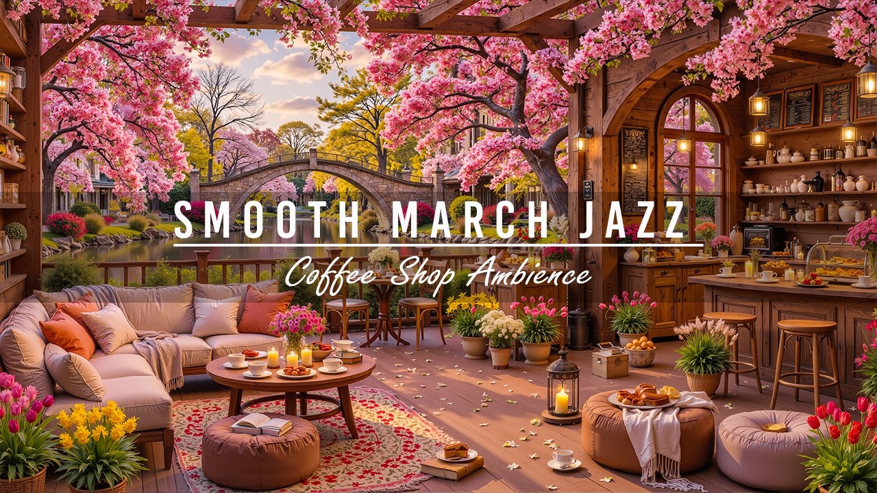 Peaceful Spring Morning at Cozy Coffee Shop Ambience🌸Smooth March Jazz Music & Birds Sounds for Work