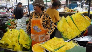 Amazing Site Make, Cook Fast Yellow Pancake  Fried Sort Noodle, Grill Beef & Bread In Tuol Tumpoung