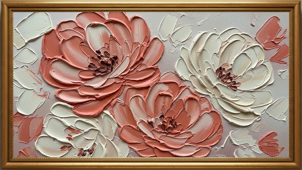 Coral Ivory Blossom Texture | Contemporary Raised Paint Artwork