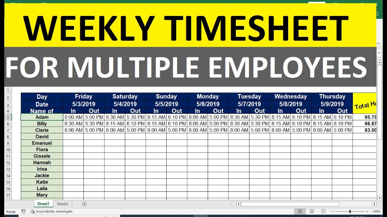 Multiple Shift Weekly Time Card Time Card