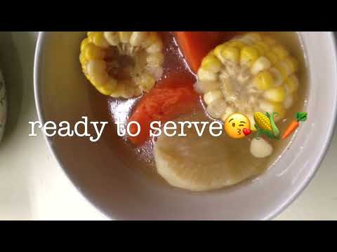 PORK BONE SOUP WITH CARROTS CORN AND TURNIPS