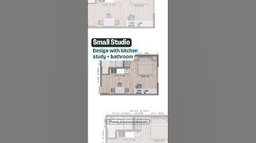 ✨🏠 Small studio apartment layout design. With kitchen, study and bathroom.