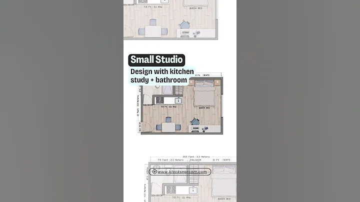✨🏠 Small studio apartment layout design. With kitchen, study and bathroom.