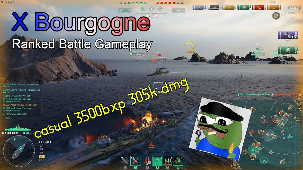 WoWs Ranked Battles - Bourgogne Gameplay 3500bxp 305k dmg