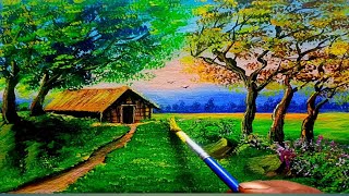 How To Paint Landscape With Acrylics ||  Easy Landscape Painting On Small Canvas