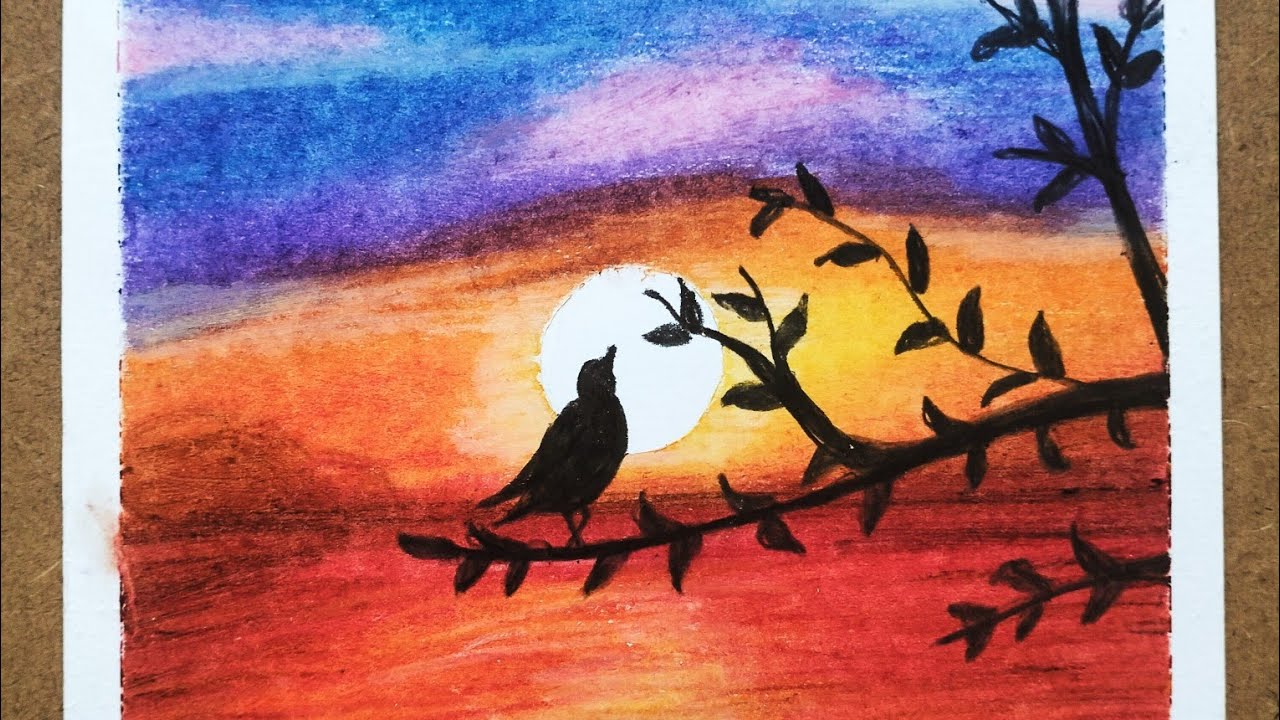 Oil pastel Landscape with Bird and Tree #art #drawing #oilpastel # ...