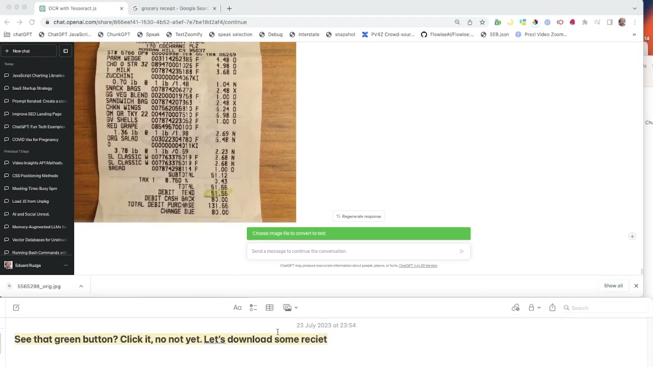 Adding Image Text Recognition to ChatGPT using ChatGPT JavaScript Interpreter
