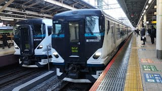 [MHあり！青ニゴナナと並ぶ瞬間]E257系 NC-33編成 NA-03編成 特急湘南4号東京行がMHを鳴らしながら東京駅8番線入線するシーン