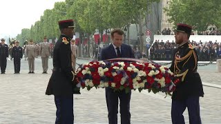 Wwii Victory Day Macron Leads The Commemorations, Lays A Wreath On The Champs-Elysee Afp