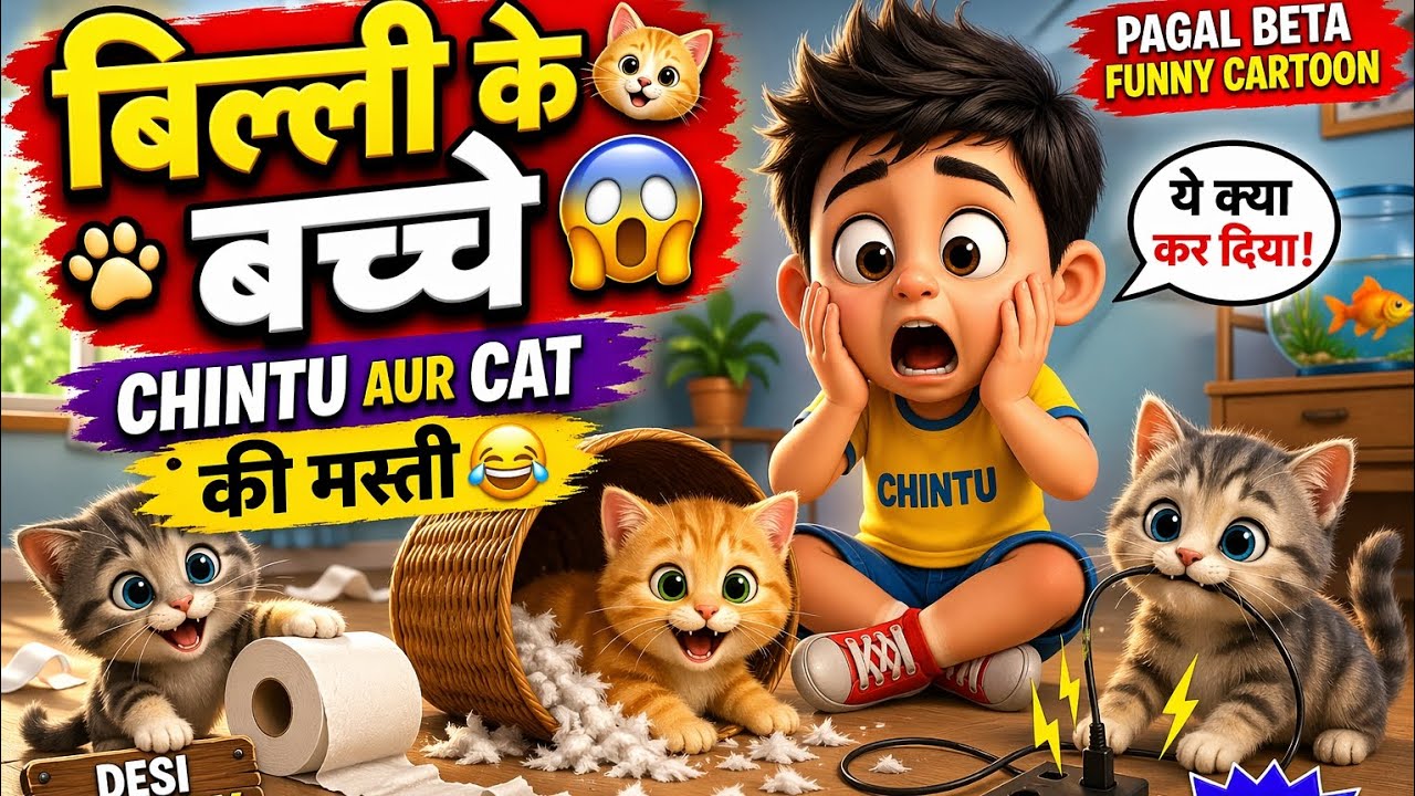 बिल्ली के बच्चे | Chintu aur Cat | Chintu cartoon | pagal beta | desi comedy video| #auracat