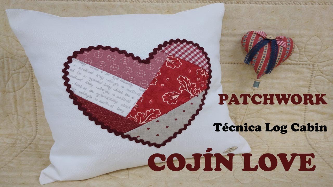 Patchwork Log Cabin: Cojín Corazón. ** Patrones GRATIS**
